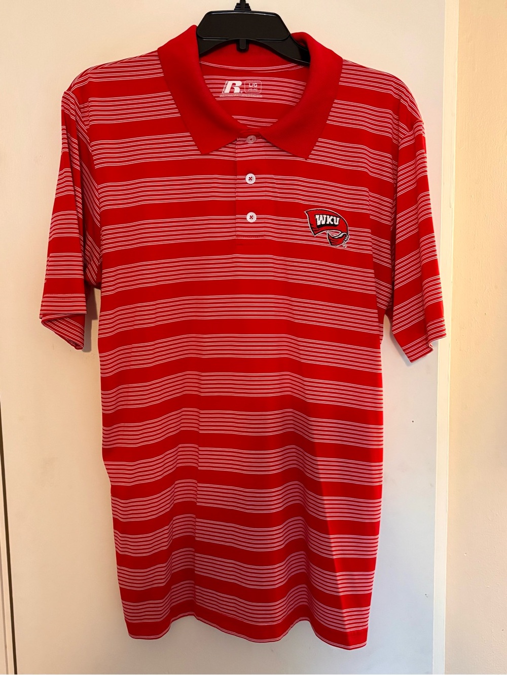 Russell Athletic Red & White Striped Polo with WKU Logo